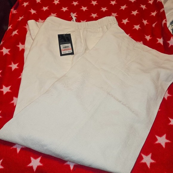 NWT 9 Nine West White Linen Lined Pants Crisp Size 10 Back Elastic Waist Band - Picture 2 of 11